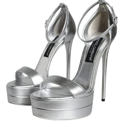 Silver Leather Platform Keira Sandals Shoes