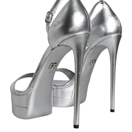 Silver Leather Platform Keira Sandals Shoes