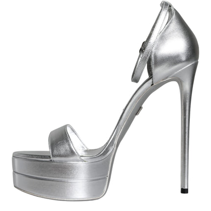 Silver Leather Platform Keira Sandals Shoes