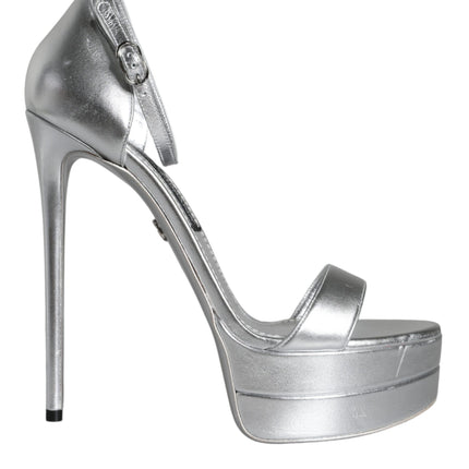 Silver Leather Platform Keira Sandals Shoes