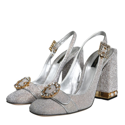 Silver Crystal Slingback Heels Sandals Shoes