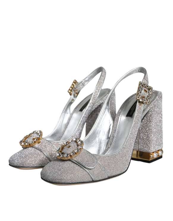 Silver Crystal Slingback Heels Sandals Shoes