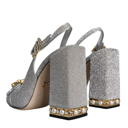 Silver Crystal Slingback Heels Sandals Shoes