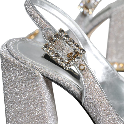 Silver Crystal Slingback Heels Sandals Shoes