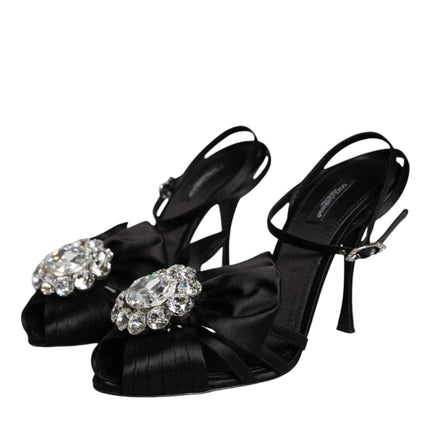 Black Crystal Ankle Strap Sandals Shoes