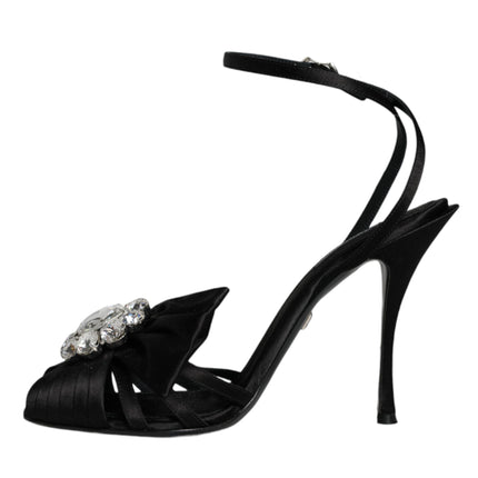 Black Crystal Ankle Strap Sandals Shoes