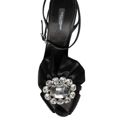 Black Crystal Ankle Strap Sandals Shoes