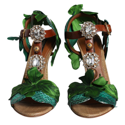 Emerald Embellished Leather Heels Sandals Shoes