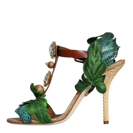 Emerald Embellished Leather Heels Sandals Shoes