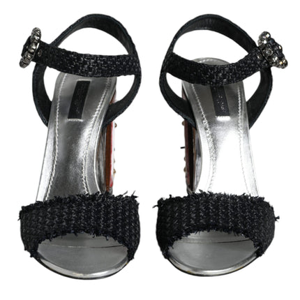 Black Silver Rafia Light Up Heels Sandals Shoes