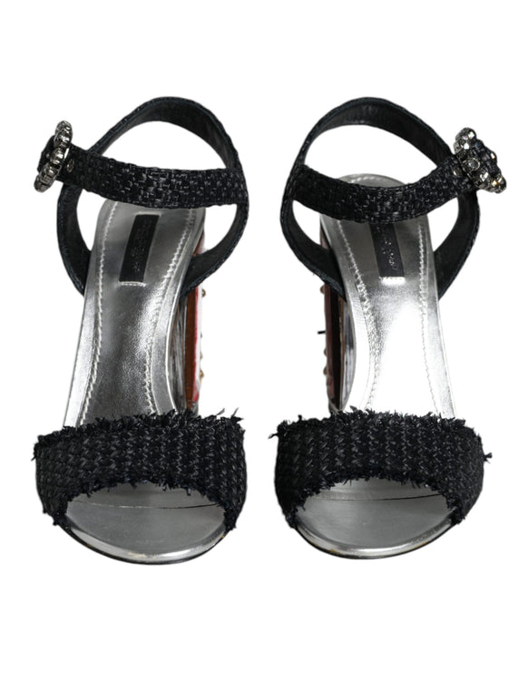 Black Silver Rafia Light Up Heels Sandals Shoes