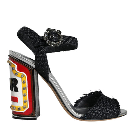 Black Silver Rafia Light Up Heels Sandals Shoes