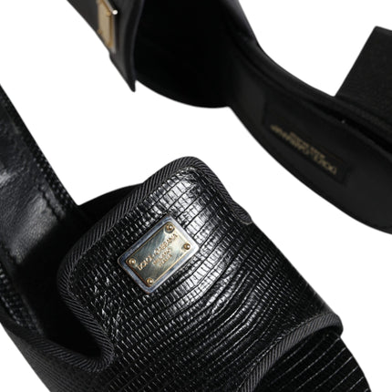 Black Logo Plaque Leather Heels Sandals Shoes