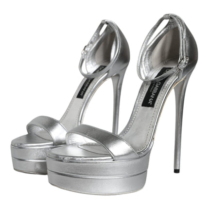 Silver KEIRA Heels Ankle Strap Sandals Shoes