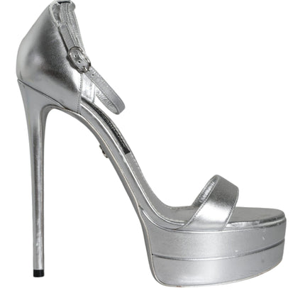 Silver KEIRA Heels Ankle Strap Sandals Shoes