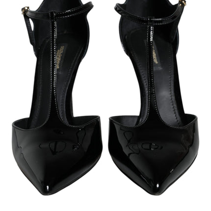 Black Patent Leather T-strap Heels Pumps Shoes