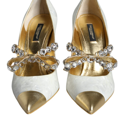 White Mary Jane Crystal Bow Pearl Pumps Shoes