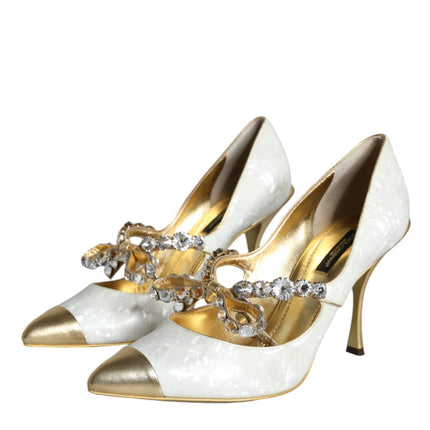 White Mary Jane Crystal Bow Pearl Pumps Shoes