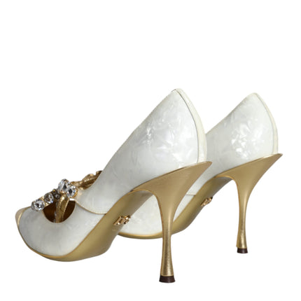 White Mary Jane Crystal Bow Pearl Pumps Shoes