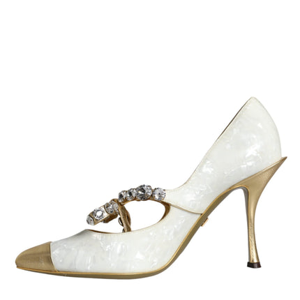 White Mary Jane Crystal Bow Pearl Pumps Shoes