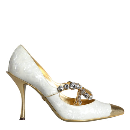 White Mary Jane Crystal Bow Pearl Pumps Shoes