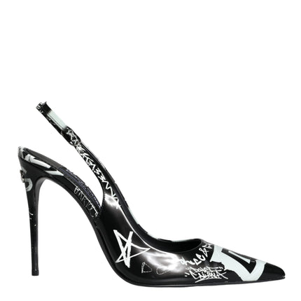 Black Graffiti Leather Slingback Heels Pumps Shoes