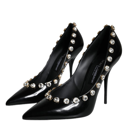 Black Crystals Leather High Heels Pumps Shoes