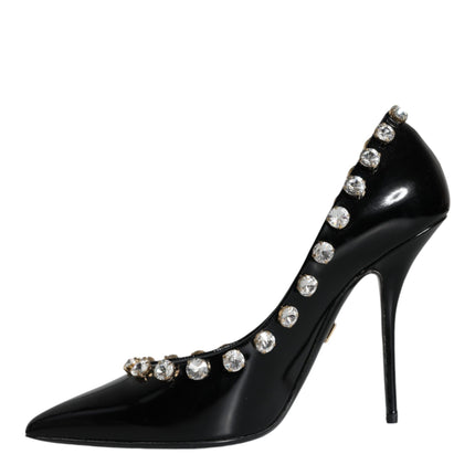 Black Crystals Leather High Heels Pumps Shoes