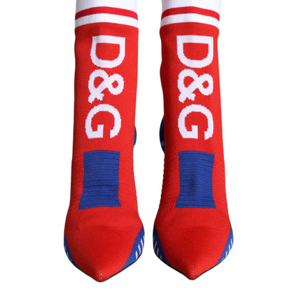 Red Blue Stretch Sock Style Ankle Boots Logo Shoes