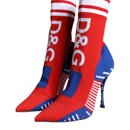 Red Blue Stretch Sock Style Ankle Boots Logo Shoes