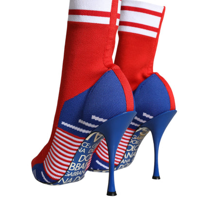 Red Blue Stretch Sock Style Ankle Boots Logo Shoes