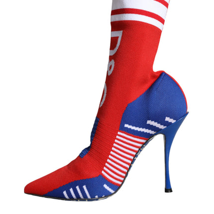 Red Blue Stretch Sock Style Ankle Boots Logo Shoes