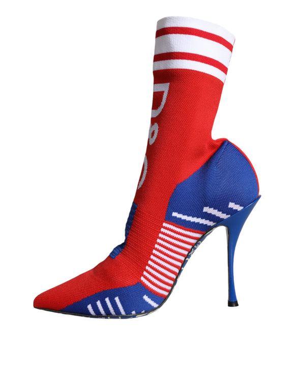 Red Blue Stretch Sock Style Ankle Boots Logo Shoes