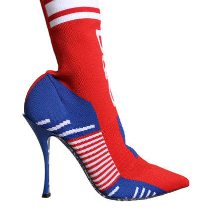 Red Blue Stretch Sock Style Ankle Boots Logo Shoes