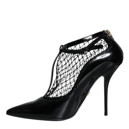 Black Mesh Patent Leather Heels Pumps Shoes