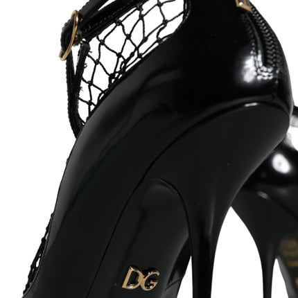 Black Mesh Patent Leather Heels Pumps Shoes