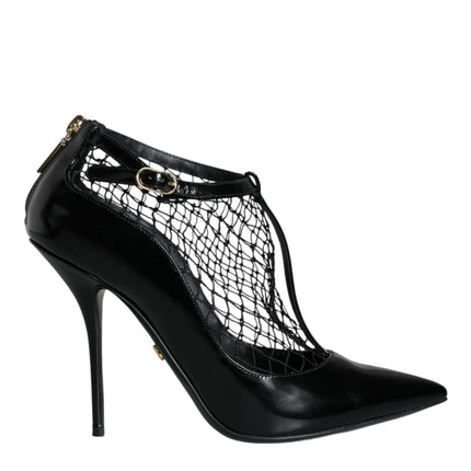 Black Mesh Patent Leather Heels Pumps Shoes