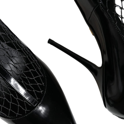 Black Mesh Patent Leather Heels Pumps Shoes