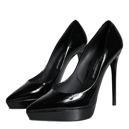 Black Leather Platform Heels Pumps Shoes