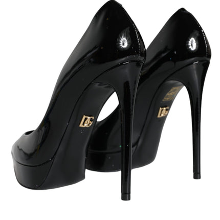 Black Leather Platform Heels Pumps Shoes