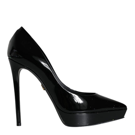 Black Leather Platform Heels Pumps Shoes