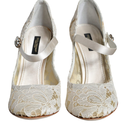 White Lace Crystals Heels Sandals Shoes