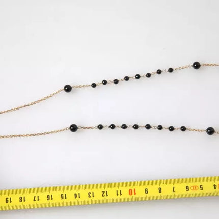 Gold Sterling Silver 925 Black Beaded Rosary Chain Necklace