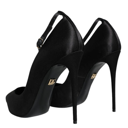 Black Satin Ankle Strap Heels Pumps Shoes