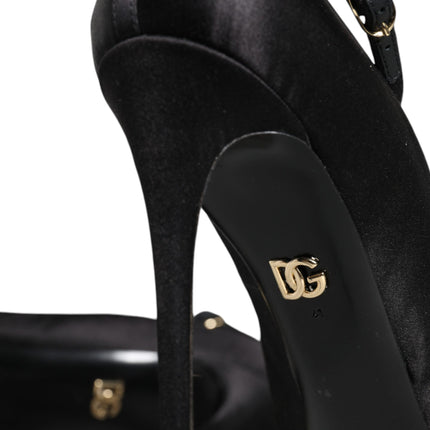 Black Satin Ankle Strap Heels Pumps Shoes