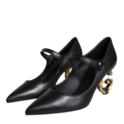 Black Leather Logo Heels Mary Janes Pumps Shoes