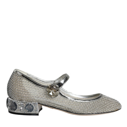 Silver Mesh Crystal Mary Jane Pumps Shoes