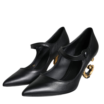 Black Leather Logo Heels Mary Janes Pumps Shoes