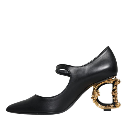 Black Leather Logo Heels Mary Janes Pumps Shoes