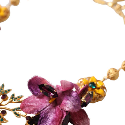 Gold Brass Mix Fiori Flowers Crystal Chain Necklace